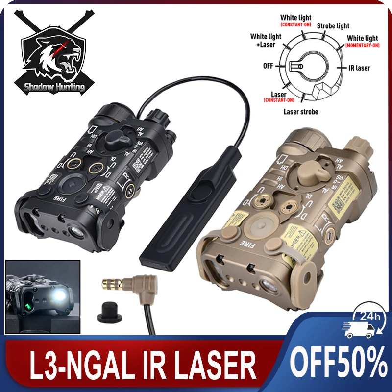 

WADSN Tactical Metal L3-NGAL Red Green Blue IR Indicator Ngal LED Strobe Hunting Weapon Flashlight Dual Function Pressure Swicth