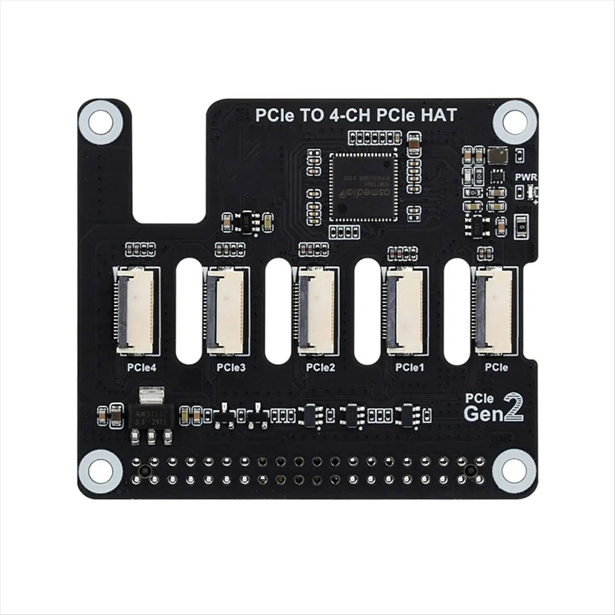 A85P For Raspberry Pi 5 PCIe to 4-CH PCIe HAT Board PCIe FFC Expansion Board Supports Stacking PCIe HAT Modules