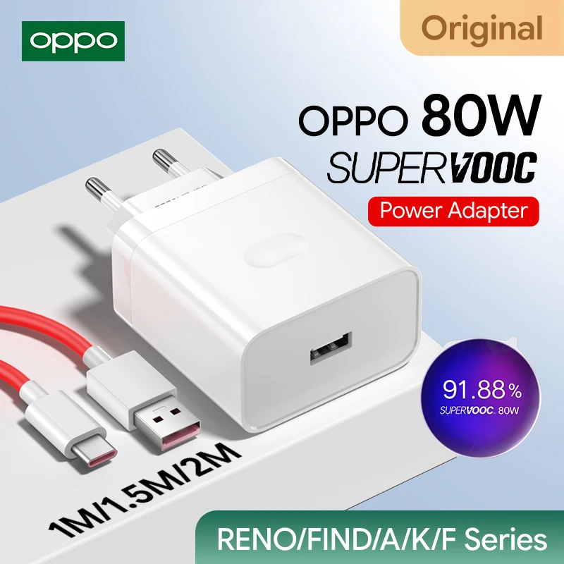 OPPO80WSuperVOOCChargerEUUSFastChargingAdapterUSBTypeCCableOPPOFindX9X8ProX2X3LiteReno1514F1312ProA6k