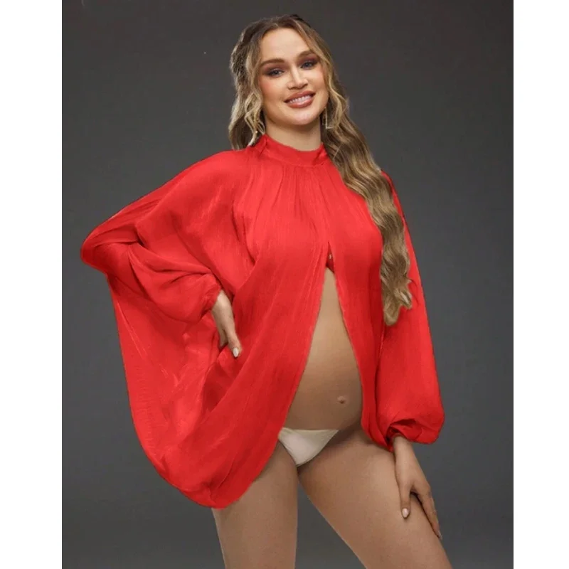 Vermelho maternidade batwing manga frente & volta fenda photoshoot vestido vestidos para embarazadas photographie de vêtements de maternidade