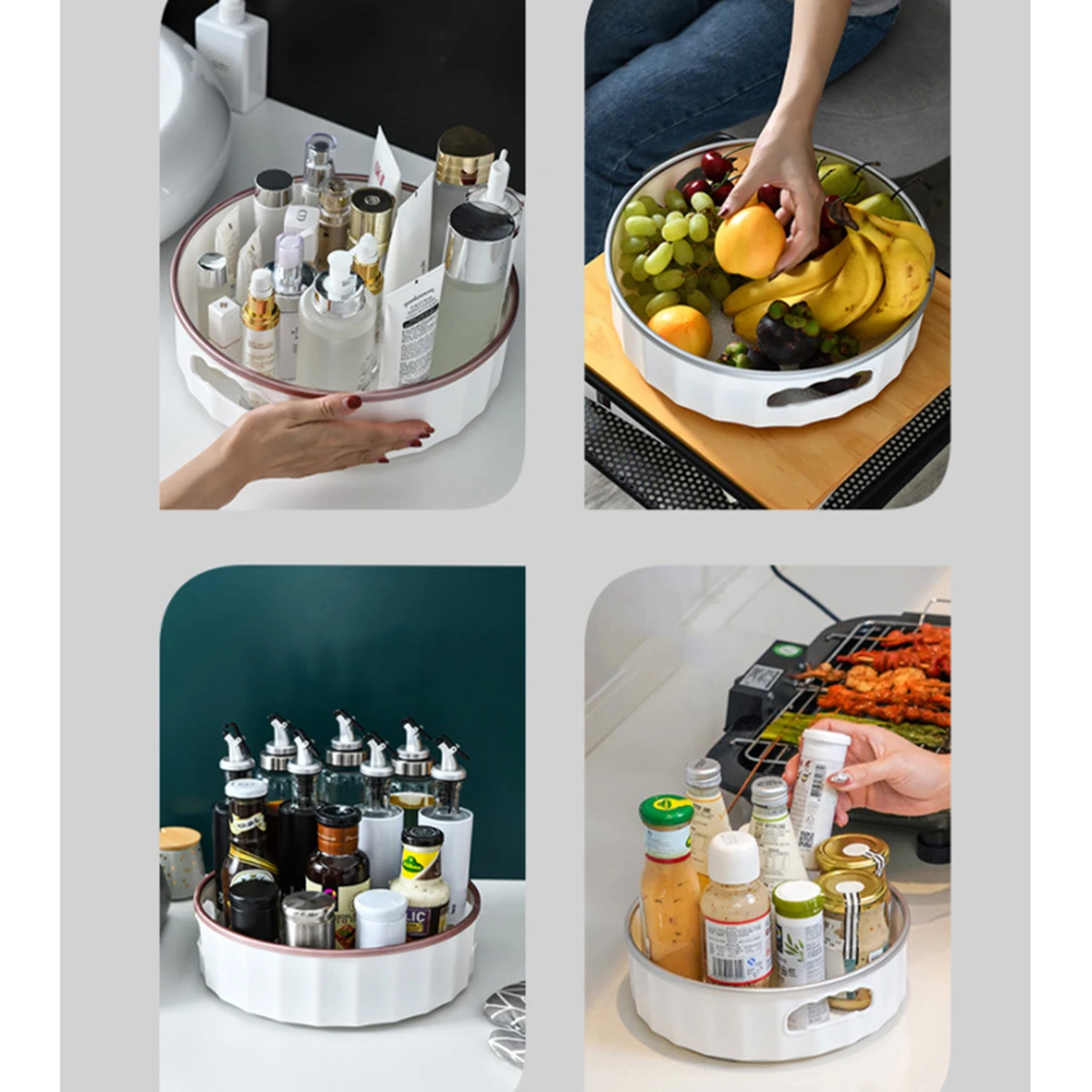 

Rotating Brush Bathroom Bedroom Turnable Design Turnable Organizer Storage Box Tray Rotating Storage Tray White