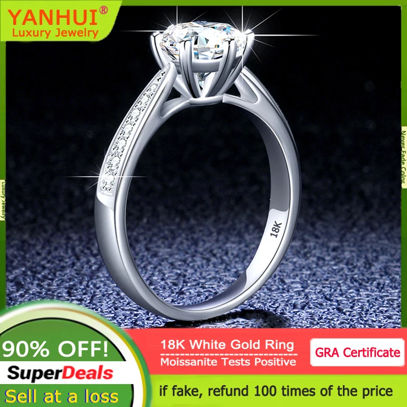 

100% Original 18K White Gold Eternity Wedding Rings For Women Top D Color VVS1 0.5CT/1CT Moissanite Diamond Ring Gift Jewelry