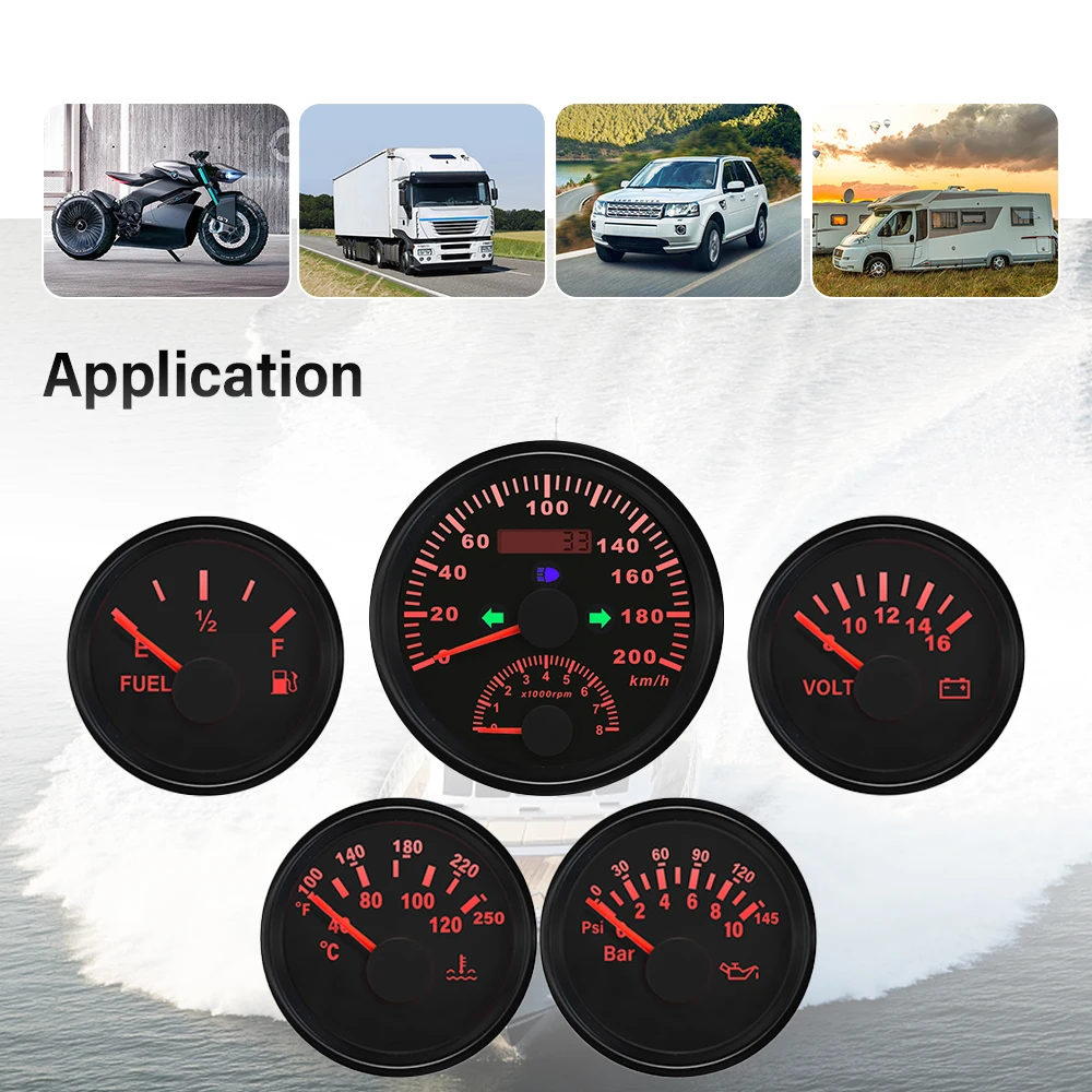 

85mm 2 in 1 GPS Speedometer with Tachometer + 52mm Water Temp 10Bar Oil Pressure Fuel Level Meter 8-16V Voltmeter for Ship Car