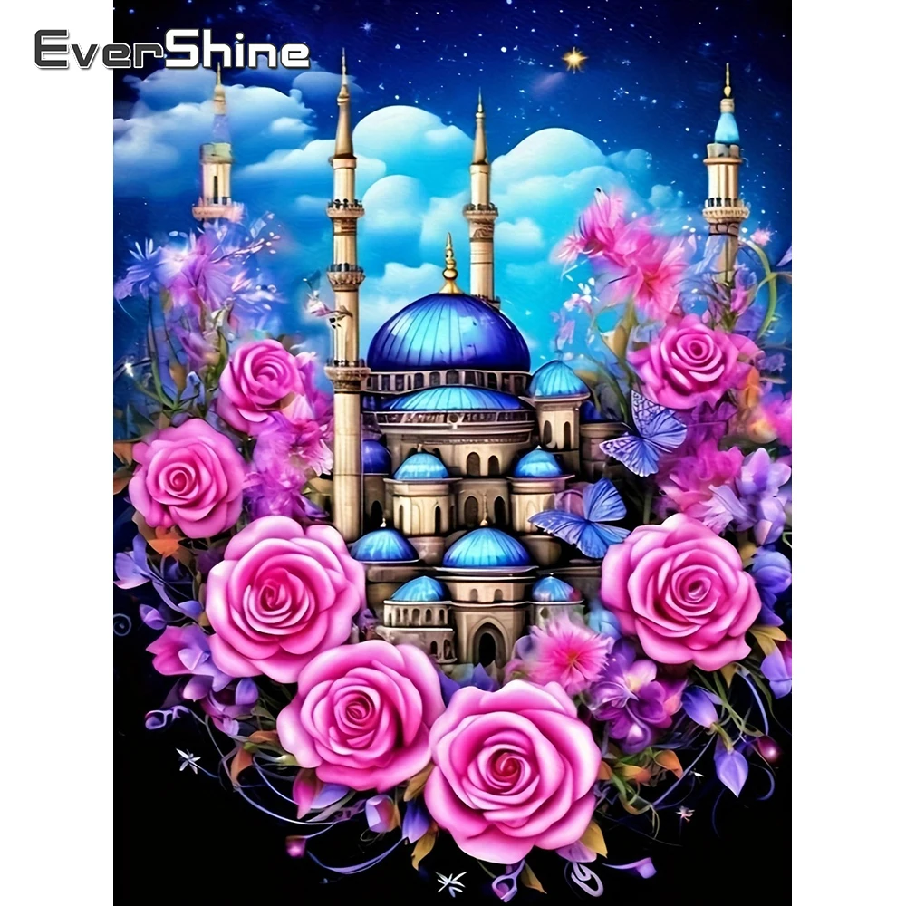 Evershine Diamant-Stickerei, Rose, voller quadratischer Bohrer, Mosaik-Landschaftsbild aus Strass, Malerei, Schloss, handgefertigtes Geschenk