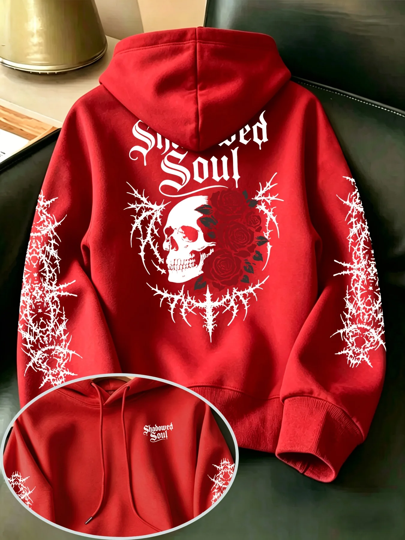 New Autumn/Winter Unisex Casual Hooded Sweatshirt – Dark Gothic Style with Multi-Sided Skull and Rose Print