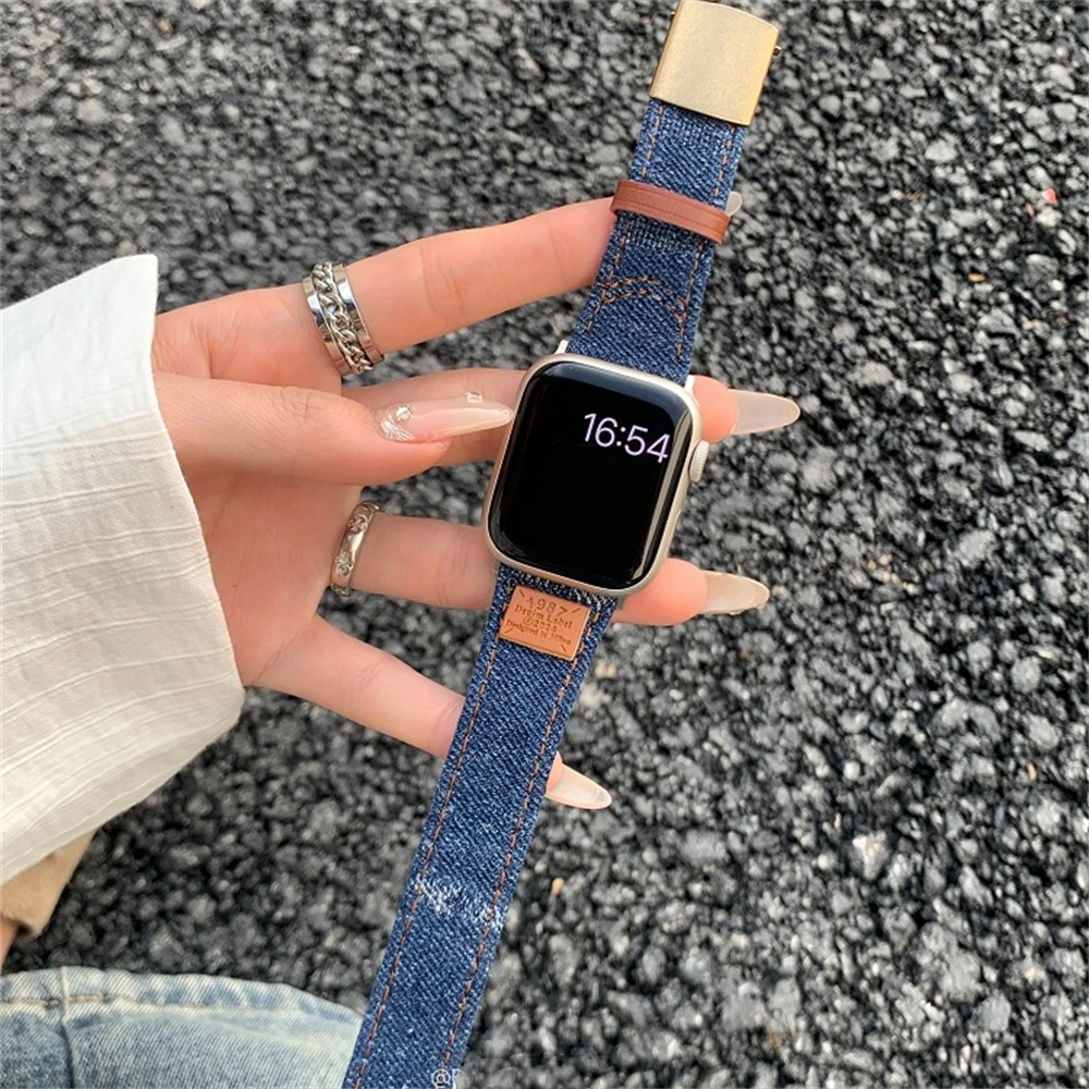 Luxury Retro Denim Jeans Band For Apple Watch 9 8 7 6 5 4 3 2 SE Ultra Chic Metal Buckle Strap For iWatch 41mm 49 45 42 40 38mm