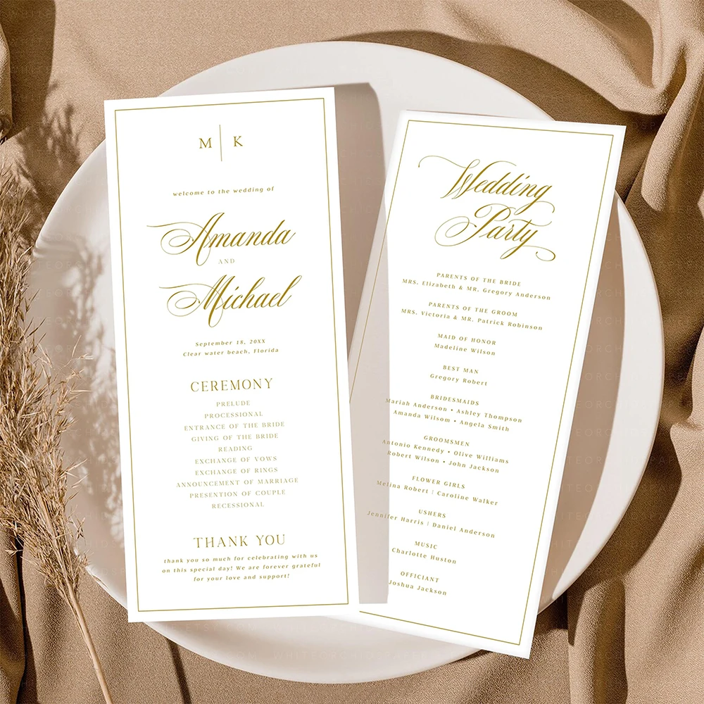 Personalized Classic Wedding Program Custom Elegant Wedding Ceremony Program Table Decoration Party Accessories Modern Design