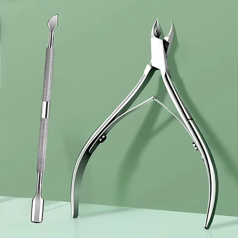 Recortador de cutículas con empujador de cutículas, removedor de cutículas, pinza para cutículas, cortador de cutículas profesional de acero inoxidable, duradero