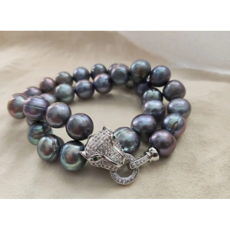 Baroque AAA+9-10mm Natural Haiti Black Blue Pearl Necklace 925s 18/36inch