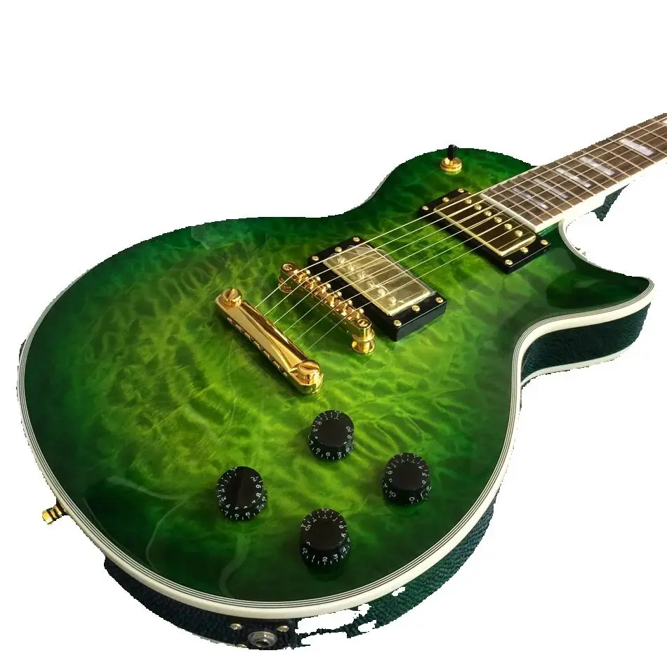 Guitarra elétrica de alta qualidade, escala de jacarandá, tampo de bordo verde