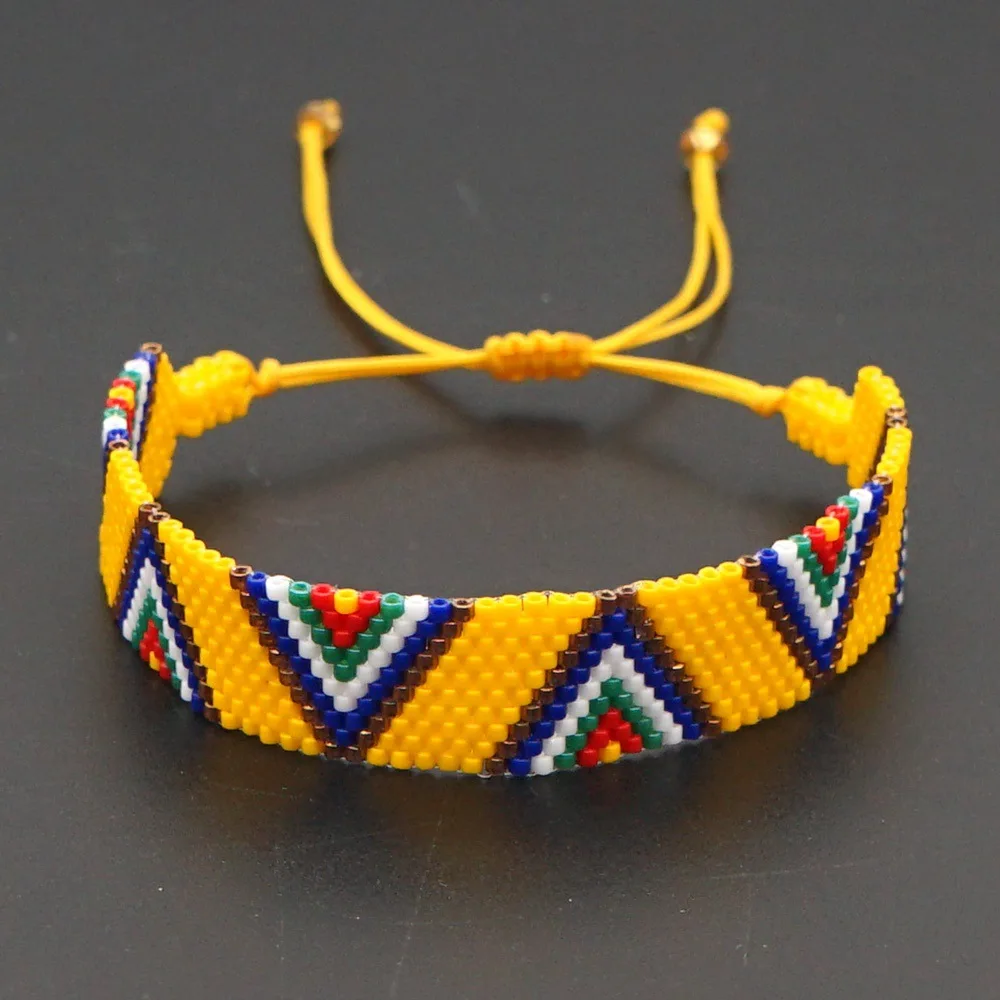 

Браслет из рисовых бусин Треугольник Ручная работа Геометрия Градиент цвета Узор Богемия Мода Регулируемый женский простой браслет из бисера