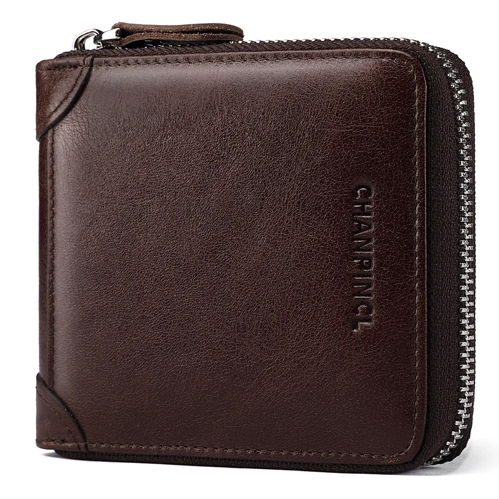 【Genuine Cowhide Leather】CHANPINCL Brand Men\'s First Layer Zipper Retro Male Transverse Card Holder Multifunctional Purse Wallet