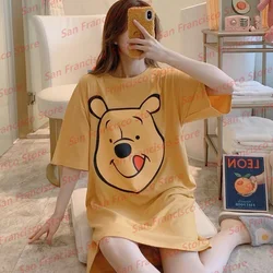 New Summer Girl Cartoon Winnie the Pooh 3D Printed Casual Short Sleeve Dress KID/Adult Parent-Child Comfort Home Cartoon Pajamas