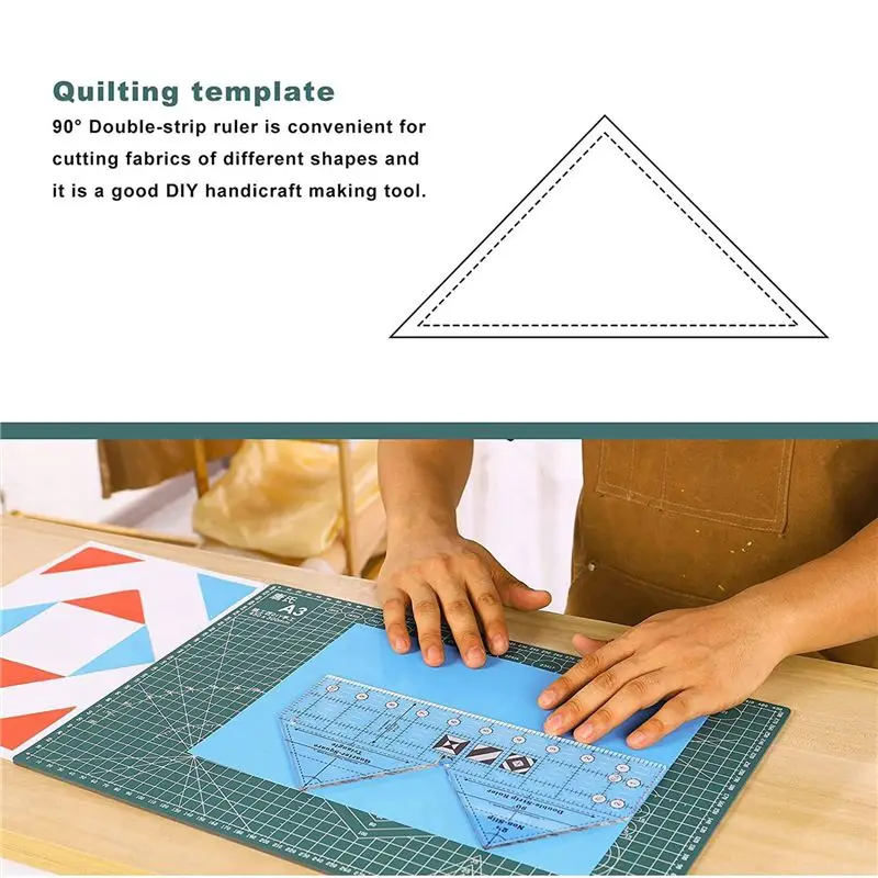 Y51A 2X 90 Degree Double Strip Quilt Ruler 10 Inch Acrylic Quilting Triangle Rulers Non-Slip Sewing Templates for Fabric Cutting