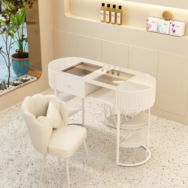 Cream style art table white Japanese economy glass single full set light luxury simple salon nail salon  shop