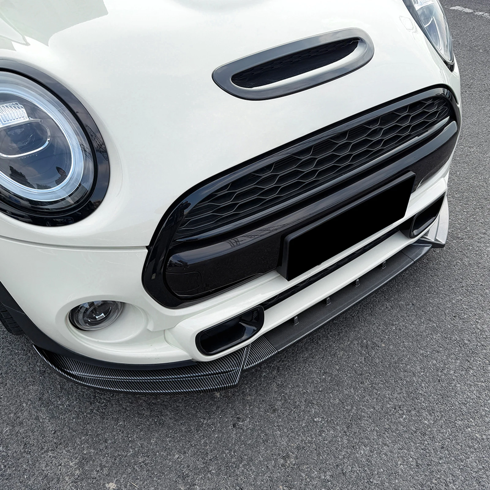 미니 쿠퍼 S JCW F55 F56 F57 2014-2021 프론트 범퍼 스포일러 립 카본 파이버 룩/글로스 블랙 로워 스플리터 블레이드 가드 썸네일 5