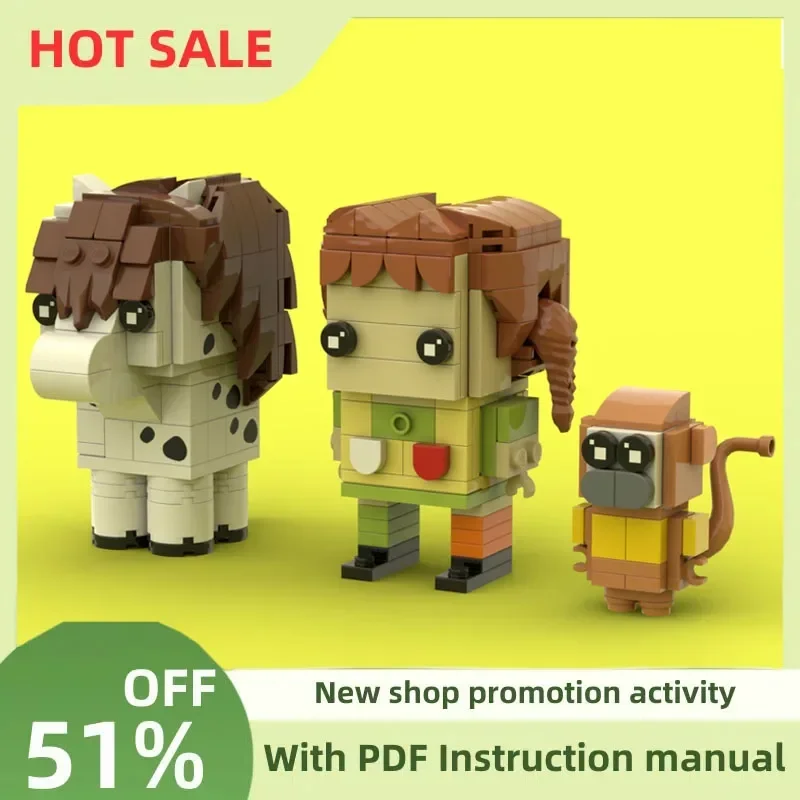 

New Popular Pippi Longstocking Cartoon Character Square Head Figures Set Model Diy Creative Ideas Kids Toys Gifts Custom Puzzles