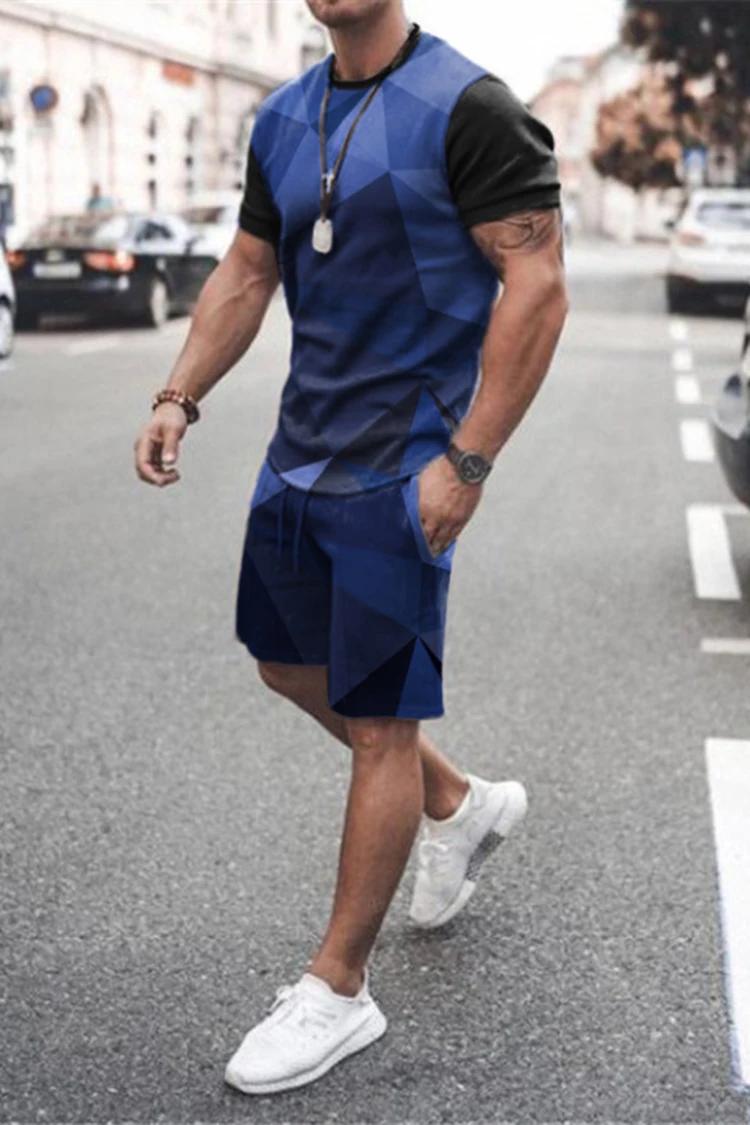 Sommer Männer setzt Shorts Outfits männliche Kleidung Straße T-Shirt zweiteiligen 3D-Druck lässig O-Ausschnitt Trainings anzug übergroße Strand Sport bekleidung – Detail 8