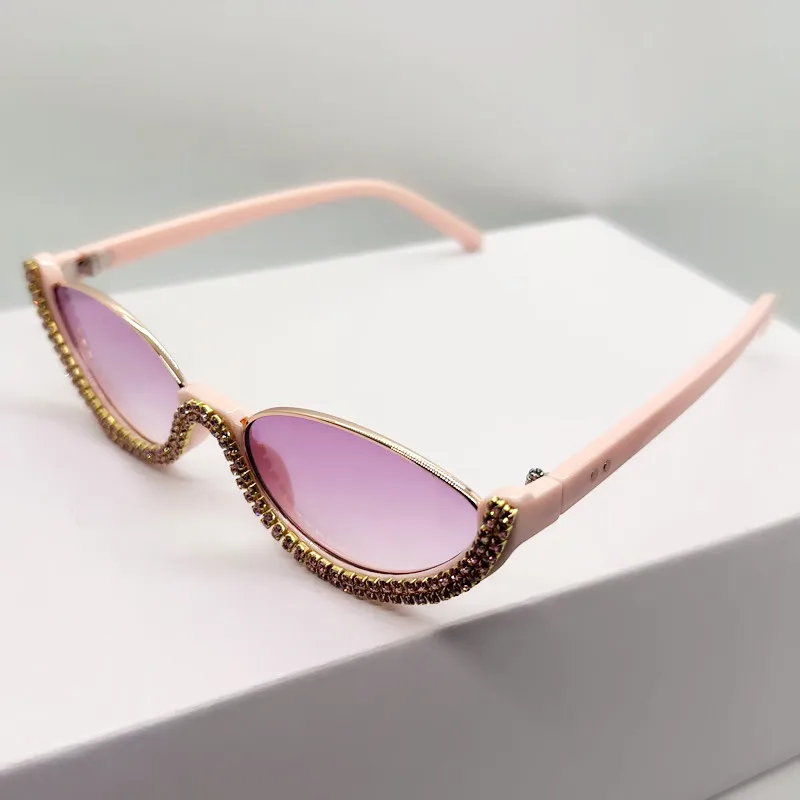 OEC CPO Neue Diamant-Halbrahmen-Sonnenbrille für Damen Vintage-Shades Kleine Strass-Sonnenbrille Weibliche Punk UV400 Brillen – Detail 11