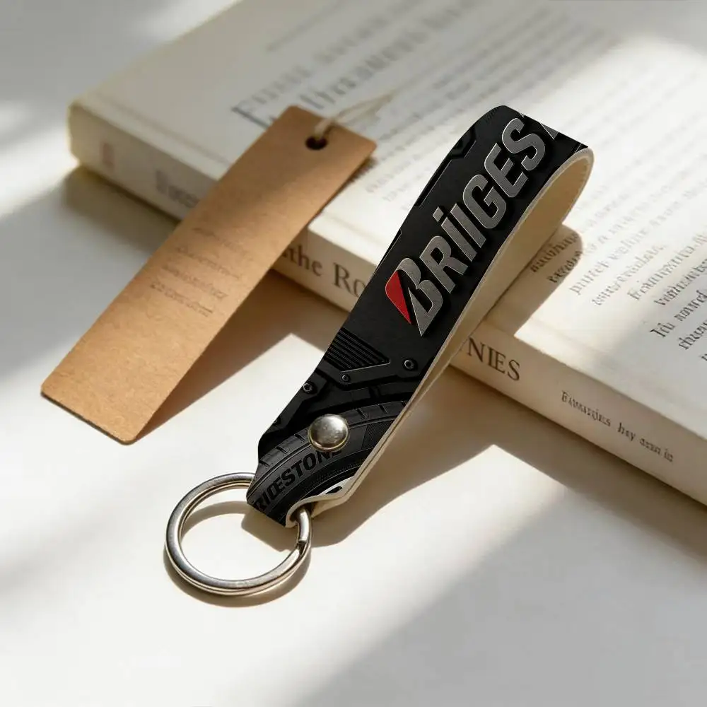 For Logo Bridgestone PU Leather Motorcycle Keychain Universal Motorbike Key Ring Holder For Riders Men Gift