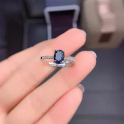 Hot Sale Fashion Design Silver Sapphire Rings for Women Solid 925 Silver Sapphire Ring 5*7mm Natural Sapphire Gemstone