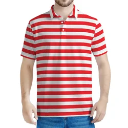 Fashion Geometric Pattern Polo Shirt Men Summer Colorful Striped 3D Printed Short Sleeves Tops Casual Lapel Tees Button T-shirt