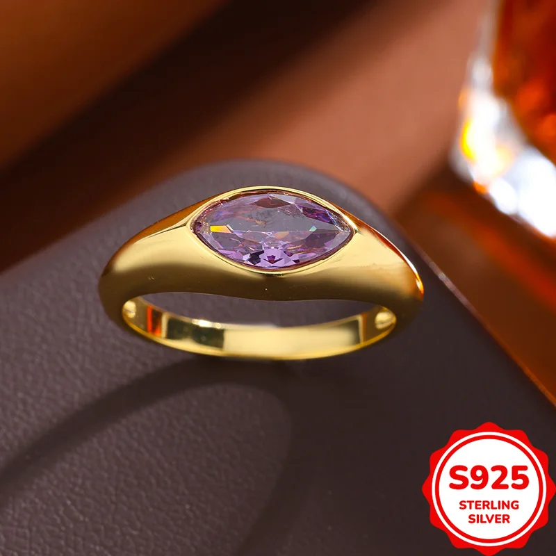

Temperament Retro Authentic S925 Silver Exquisite Elegant Purple Marquise Zirconia Women's Ring