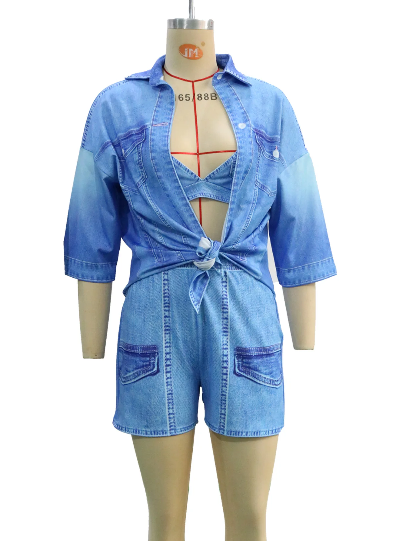 Conjunto de pantalones para mujer, conjuntos de tres piezas con cuello vuelto, conjuntos a juego con tirantes, Tops sexys informales sin mangas, pantalones cortos con cordones y cintura alta