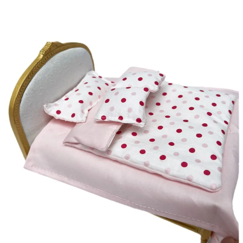 Five-piece Set Lovely Dollhouse Sleeping Blanket Bed Sheet 1:12 Scale Dollhouse Miniature Bed Quilt Pillow