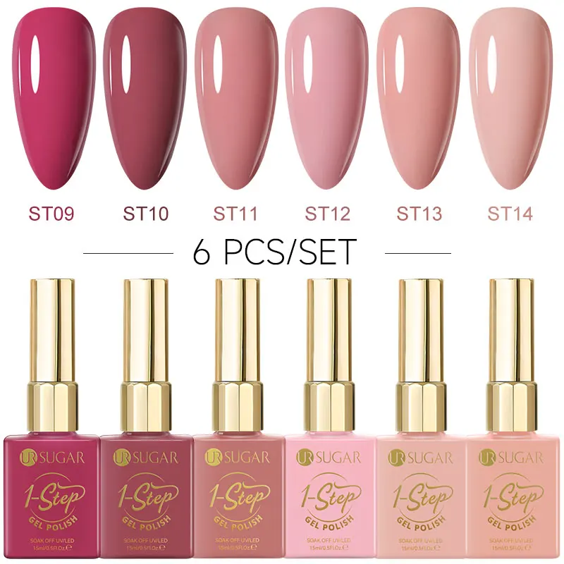 

UR SUGAR 6PCS/SET 15ml 1 Step Gel Polish 3 IN 1 Soak Off UV Gel Long Lasting DIY Nail Art Design Manicure NO Need Base Top