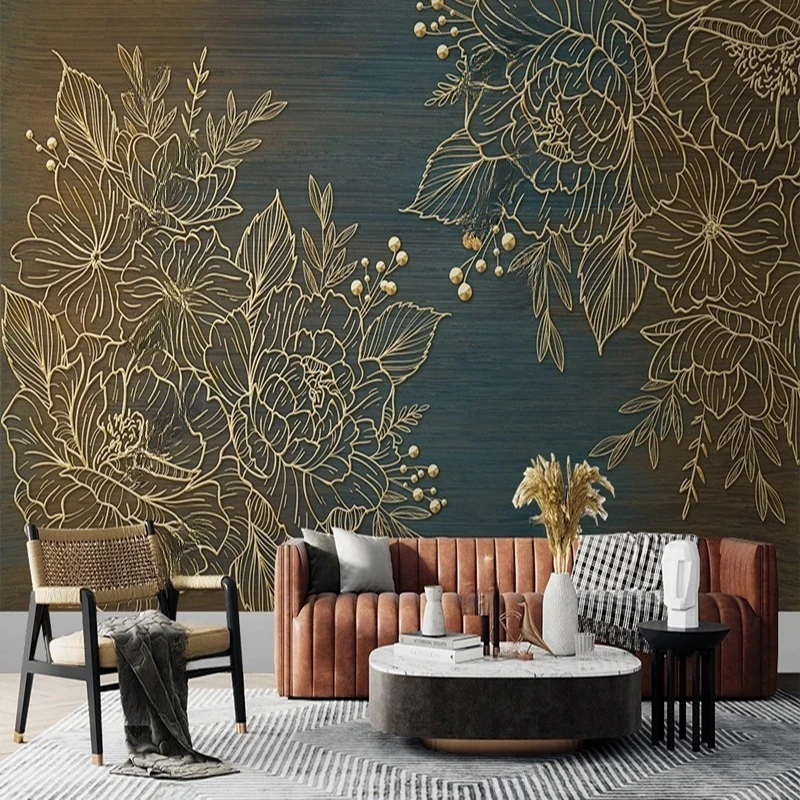 Custom Size Home Decor Photo Mural Nordic Abstract Line Plants Flowers 3D Stereo Relief Background Wallpaper Papel De Pared