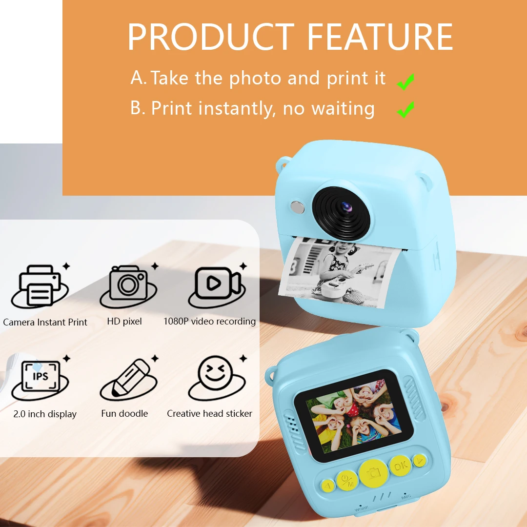 HS GoodsSHOP DIY Natychmiastowa cyfrowa kamera wideo dla dzieci Prezent urodzinowy i świąteczny dla fotografii dziecięcej