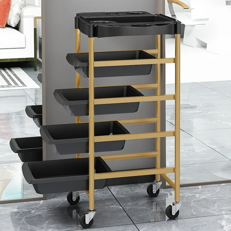 Multifunctional Beauty Trolley Rack Barber Shop Iron Salon Trolleys Beauty Salon Perm And Dye Organizer Trolley Salon Furniture