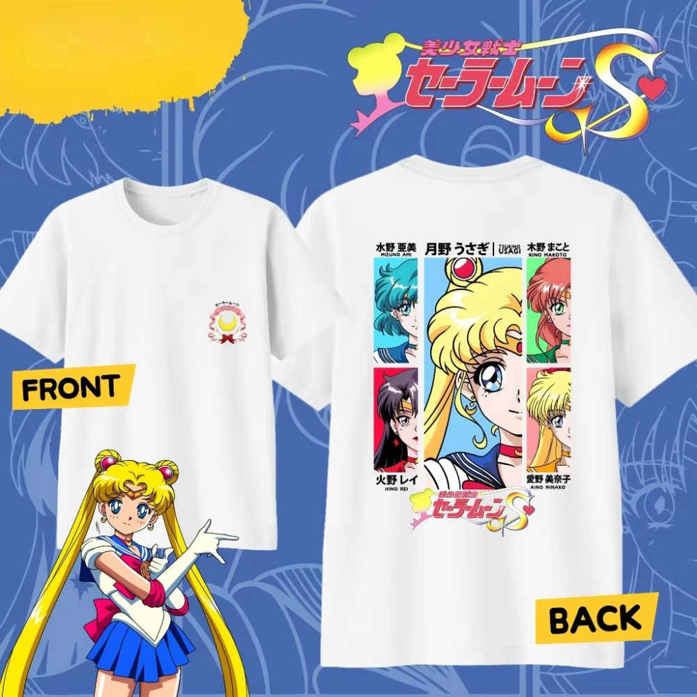 2026 Summer Sailor Moon Inner Senshi Front Back Panel T-Shirt, Cotton Loose Oversized Tee for Women Girls Y2K Anime Streetwear
