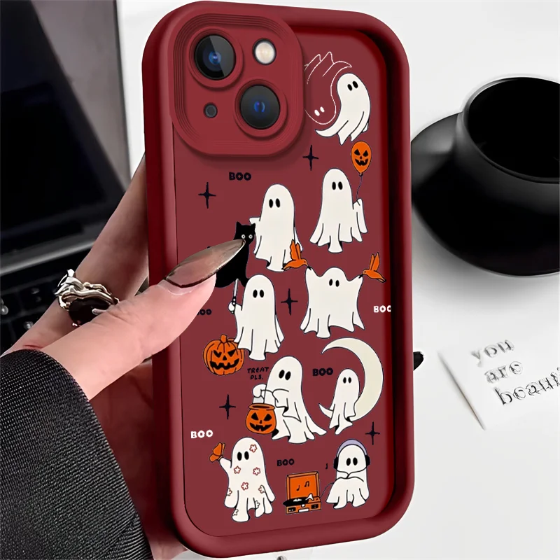 Sky ladder painting Halloween full screen pumpkin ghost little ghost Phone Case For iPhone 11 12 13 14 15 pro max