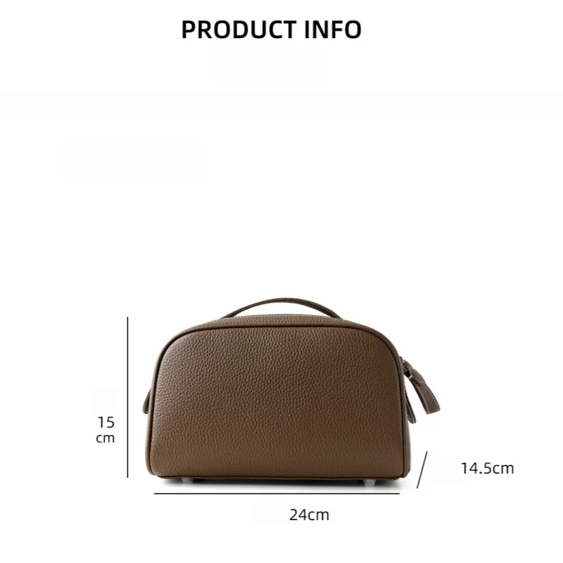 New Genuine First Layer Cowhide Leather Sage Green Portable Travel Toiletries Makeup Bag Synchronized Zipper Large Open Durable