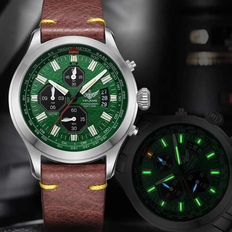 Yelang V1029S мужские кварцевые часы 42 мм Япония OS00 механизм T100 светящиеся 10 бар 100 м водонепроницаемые спортивные часы в стиле милитари