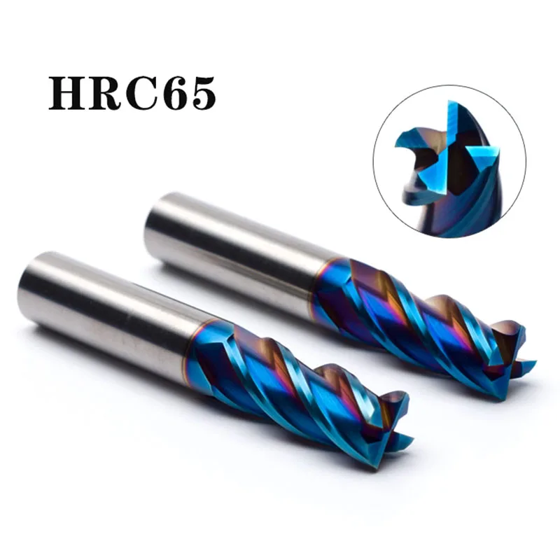 HRC65 End Mills CNC Cutting Tools Carbide Flat End Mill Tungsten Cutter  4 Flute Metal Steel Machining EndMills Tool Bit 4 Shank