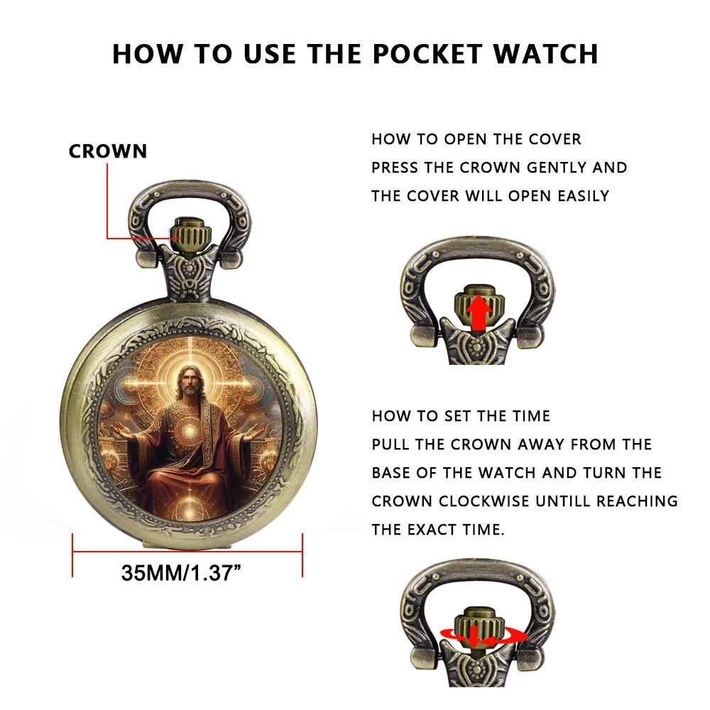 Mysterious Jesus God Bronze Vintage Quartz Pocket Watch Women Men Necklace Unique Pendant Clock Watch Gift Accessories