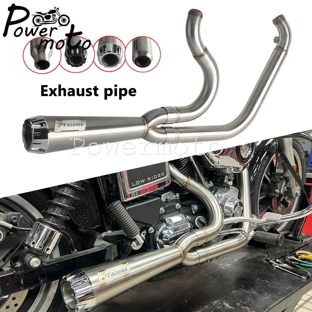 

Big Bore Stepped 1 3/4" to 2" head pipe 2-into-1 Exhaust Pipe For Harley Dyna Fat Bob CVO Low Rider Street Bob Super Glide 06-17