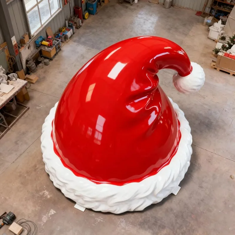 Large resin outdoor Santa hat sculpture with corrosion resistance for shopping malls and themed party decorations