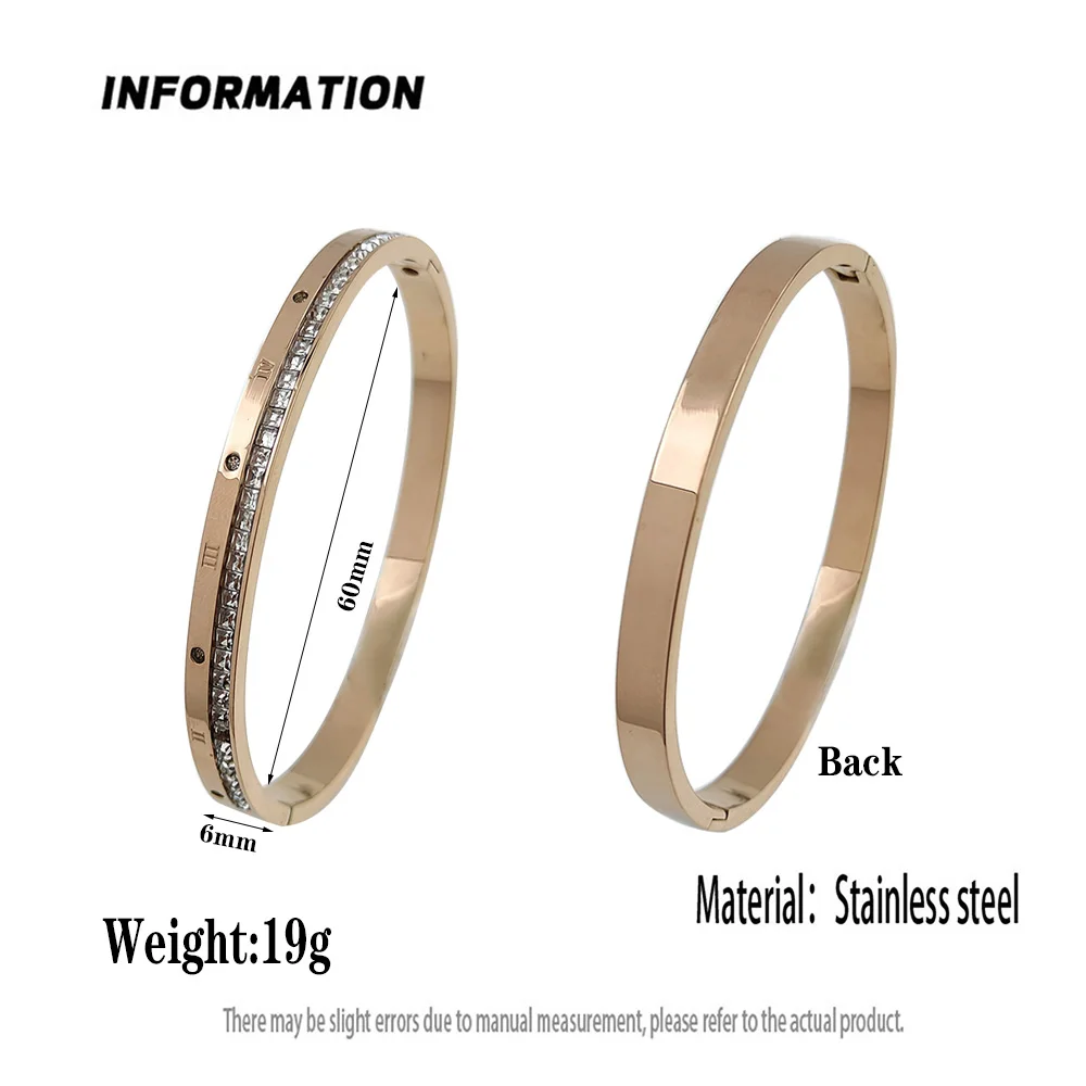 Roman numeral zircon stainless steel gold-plated women\'s bracelet, high quality waterproof metal bracelet, party jewelry