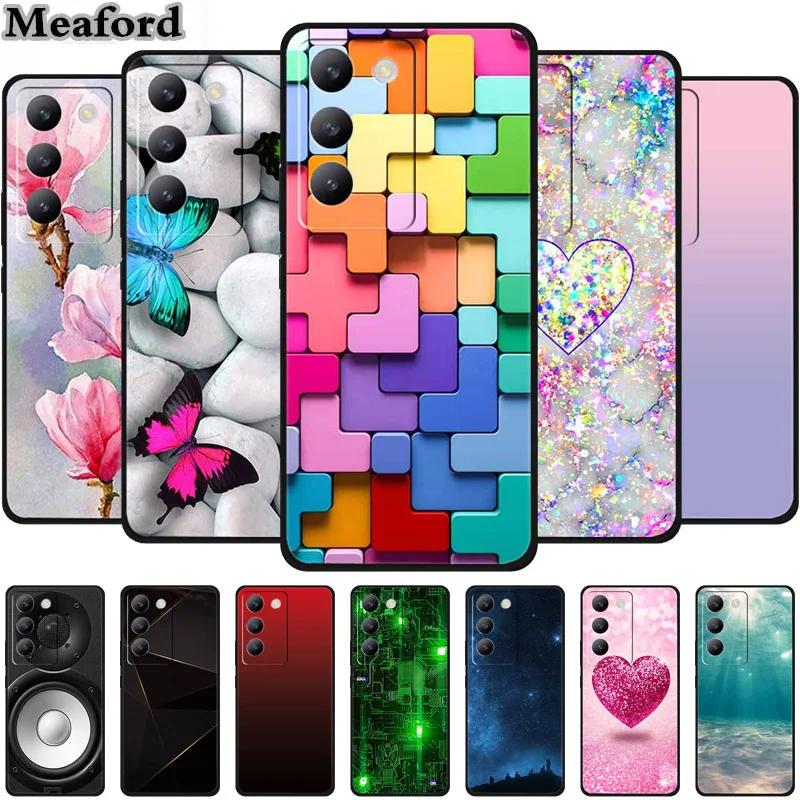 For vivo V40 SE Case Luxury TPU Soft Silicone Phone Back Cover for vivo V40 SE 5G Protective Shockproof Flowers Girl Cute Coque