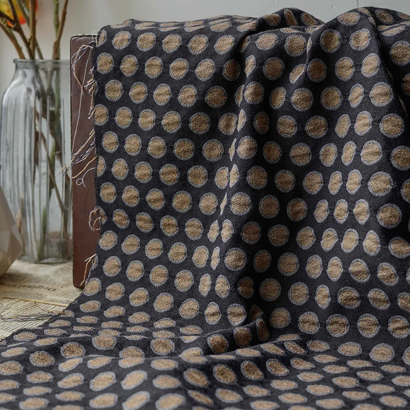 Black and Brown Color Small Polka Dot Jacquard Fabric Women's Elegant Dress Sewing Fabric 50cmx135cm