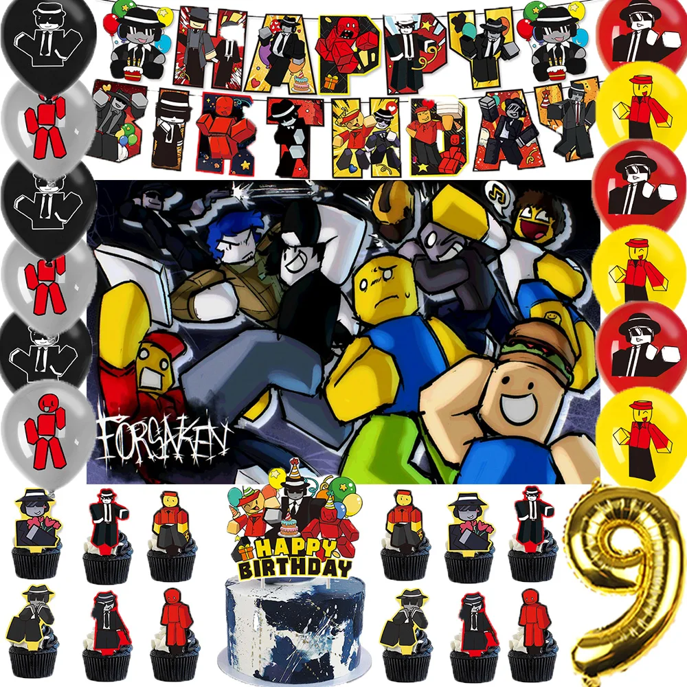 

Forsakened C&Chance Theme Birthday Party Decorations Background Banner Number Balloon Set Cake Topper Baby Shower Party Supplies
