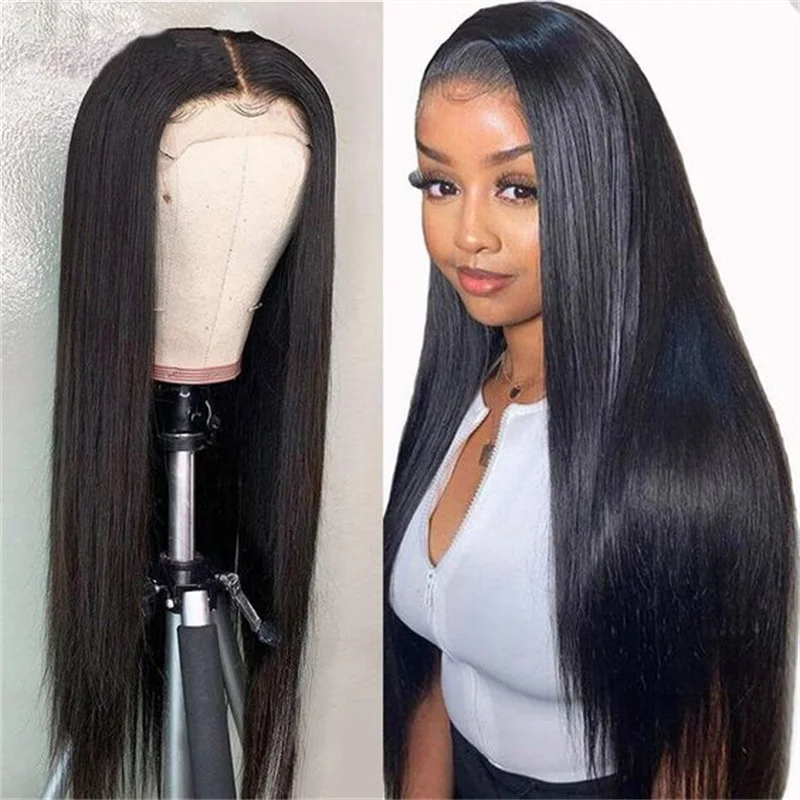 

Natural Black Gluelesss 180%Density 32inch Silky Straight 13*6 Big HD Lace Human Hair Wig For Women With BabyHair Preplucked