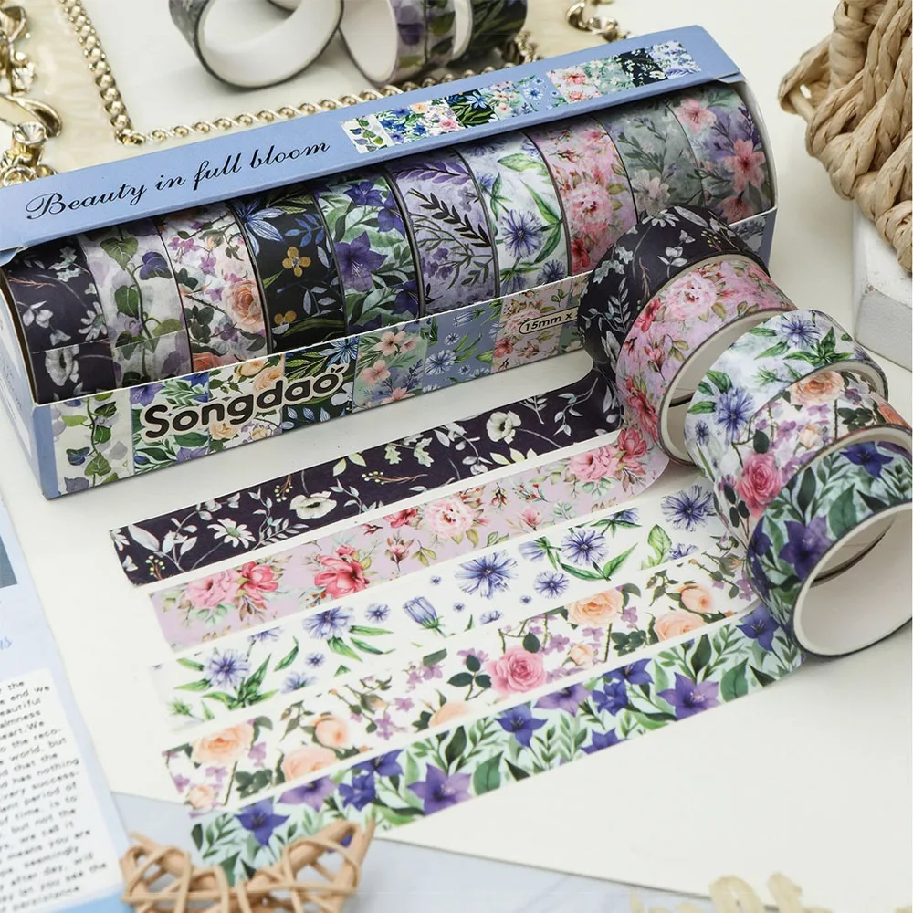 10 Rolls/Set High Quality Retro Flowers Washi Tapes PET Multipurpose Scrapbooking Stickers Colorful Deco Stickers - view 5