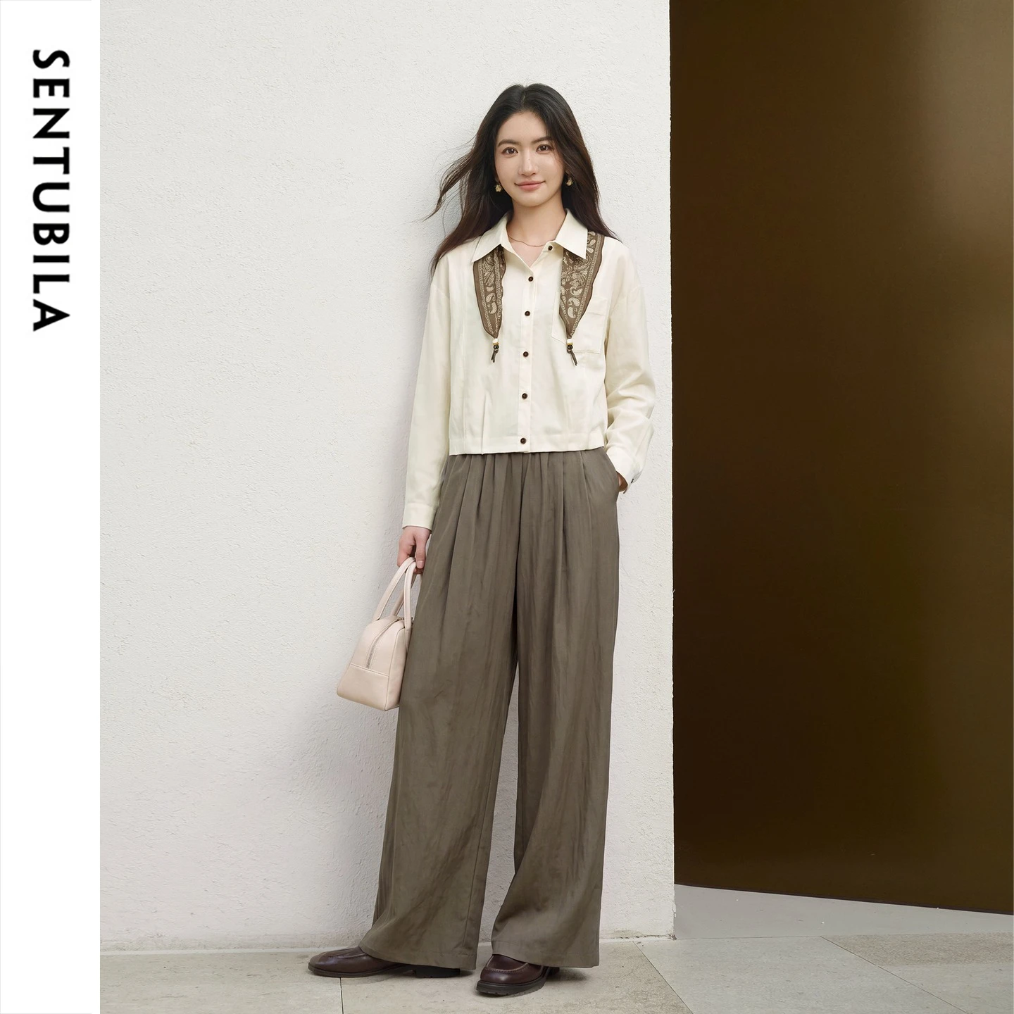 SENTUBILA Women Elegant Printed Scarf Two‑piece Outfit Set 2026 Casual Chic Co‑ord Matching Suit for Daily Commute  W63ZC8327
