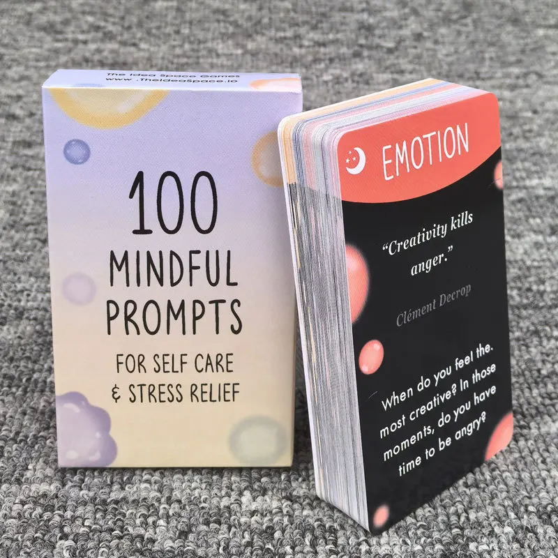 Nuevas tarjetas de 100 indicaciones conscientes en inglés para el cuidado personal, tarjetas para aliviar el estrés, una primera noche de juegos, regalo