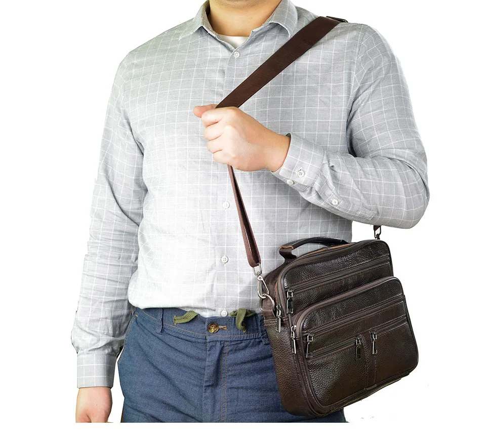 Neuankömmling Männer Umhängetasche Herren Echt leder Umhängetasche Junge Kaffee mittelgroße Handtaschen Tasche natürliche Haut Männer Aktentasche – Detail 7